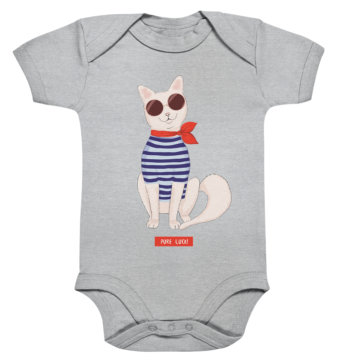 Katze Cartoon Cat Strampler in grau mit Katze Comic mit Steifenhemd von BLOOMINIC