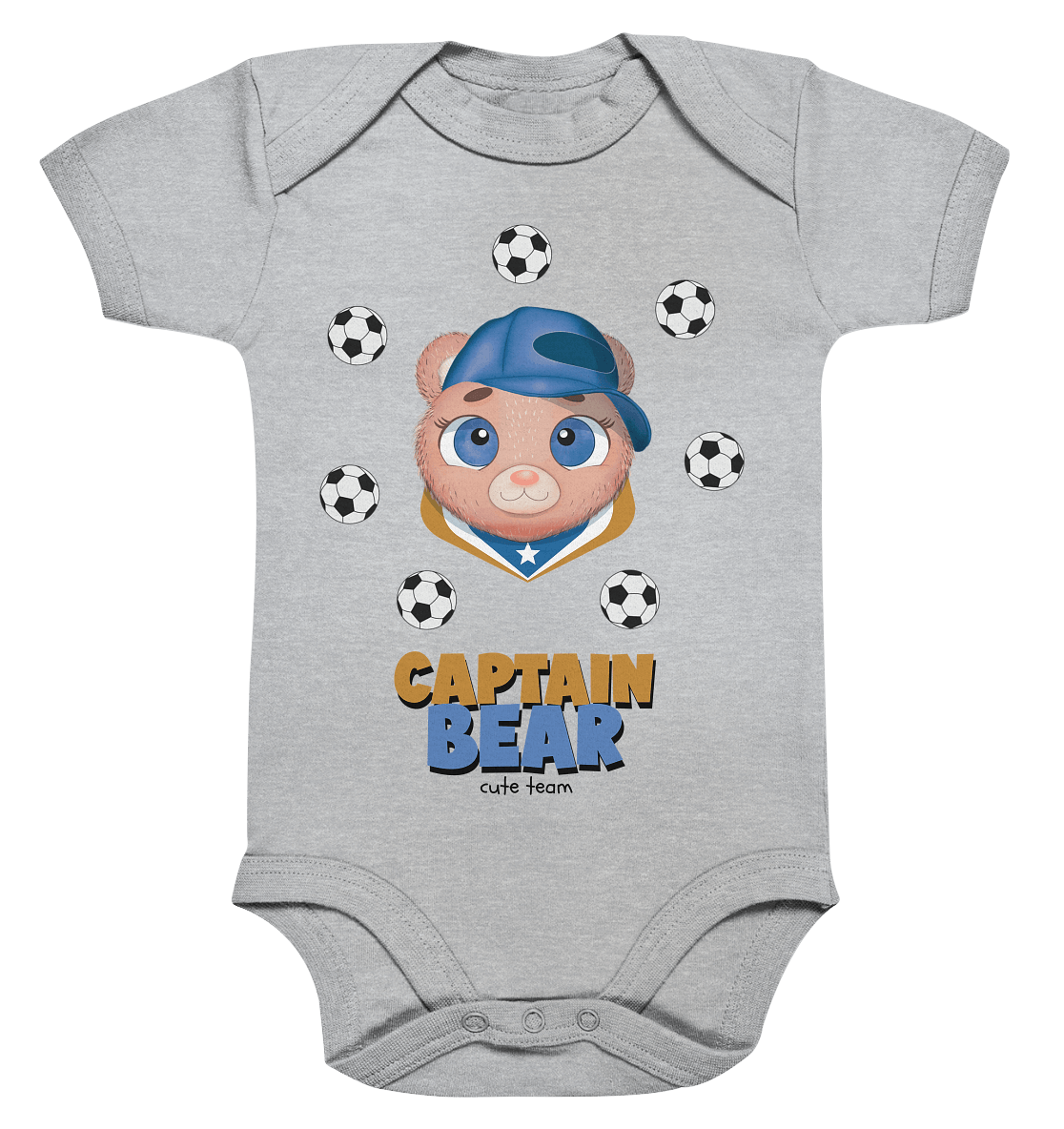 Baby Bär mit Fußball Strampler in grau Captain Bear cute team mit niedlichen Bär Print von BLOOMINIC