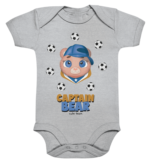 Baby Bär mit Fußball Strampler in grau Captain Bear cute team mit niedlichen Bär Print von BLOOMINIC