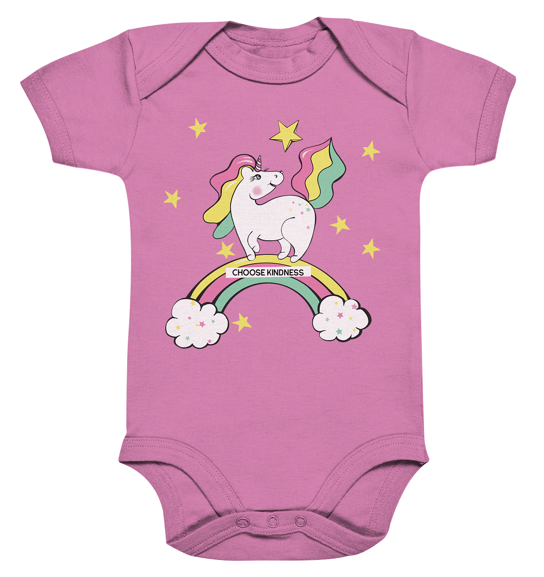 hübches Baby Body mit handgezeichneten unicorn Einhorn Shoose Kindnessin pink