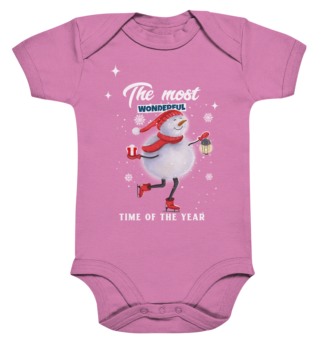 Baby Body mit Schneemann in rosa Weihnachtstrampler
