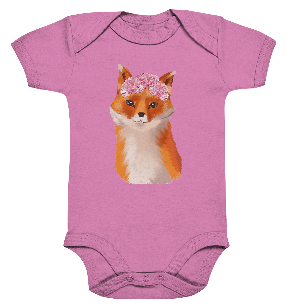 Baby Body mit handgezeichneten Fuchs mit Blumenkranz Rotfuchs Baby von Bloominic