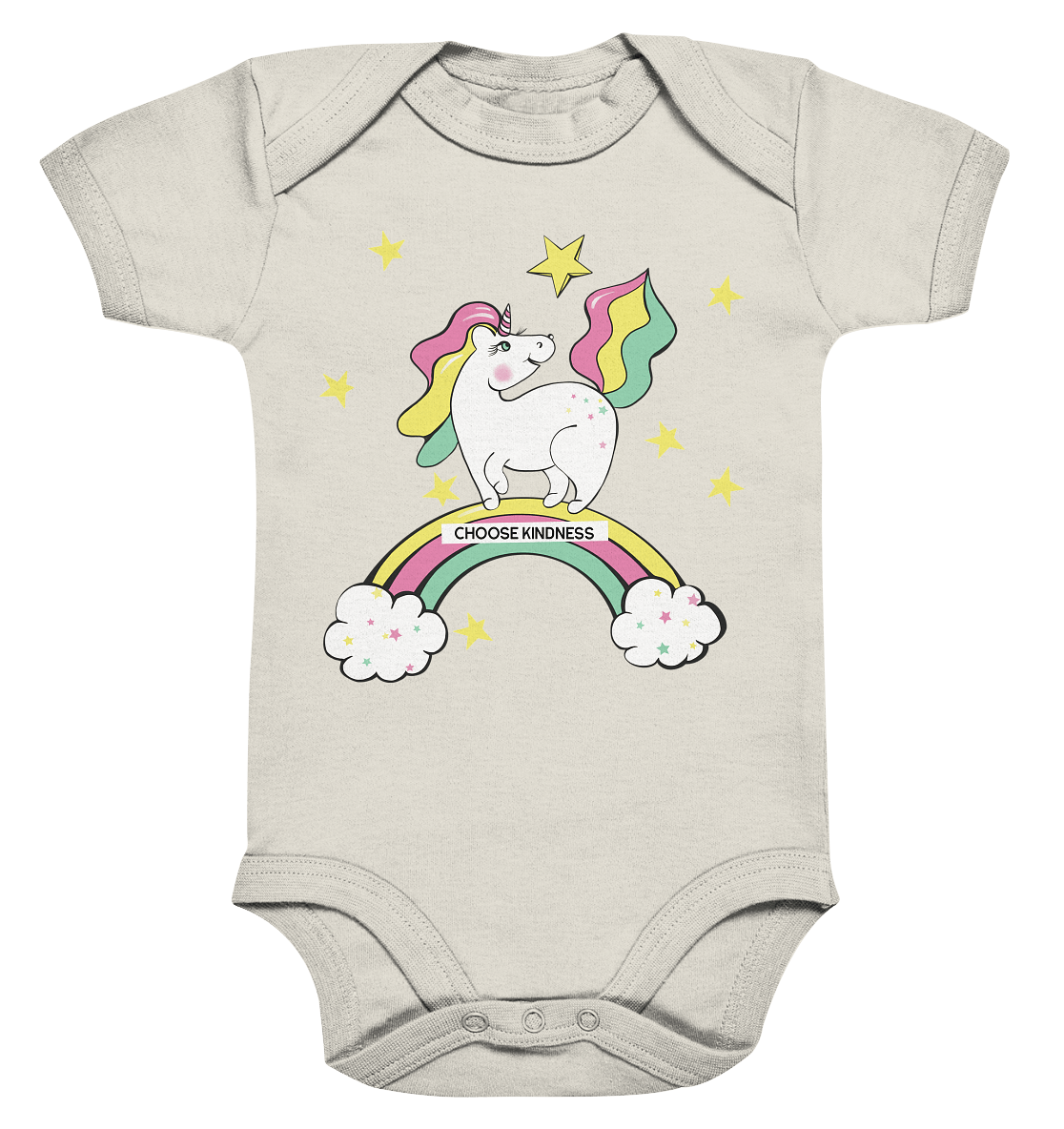 hübches Baby Body mit handgezeichneten unicorn Design in beige