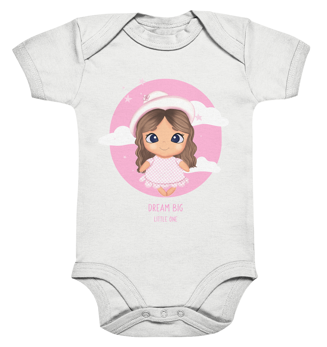 Cartoon Baby Strampler Dream Big little one in weiß mit rosa Cartoon