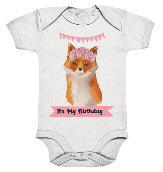 Fuchs Baby Body mit Beschrieftung "It's My Birthday"