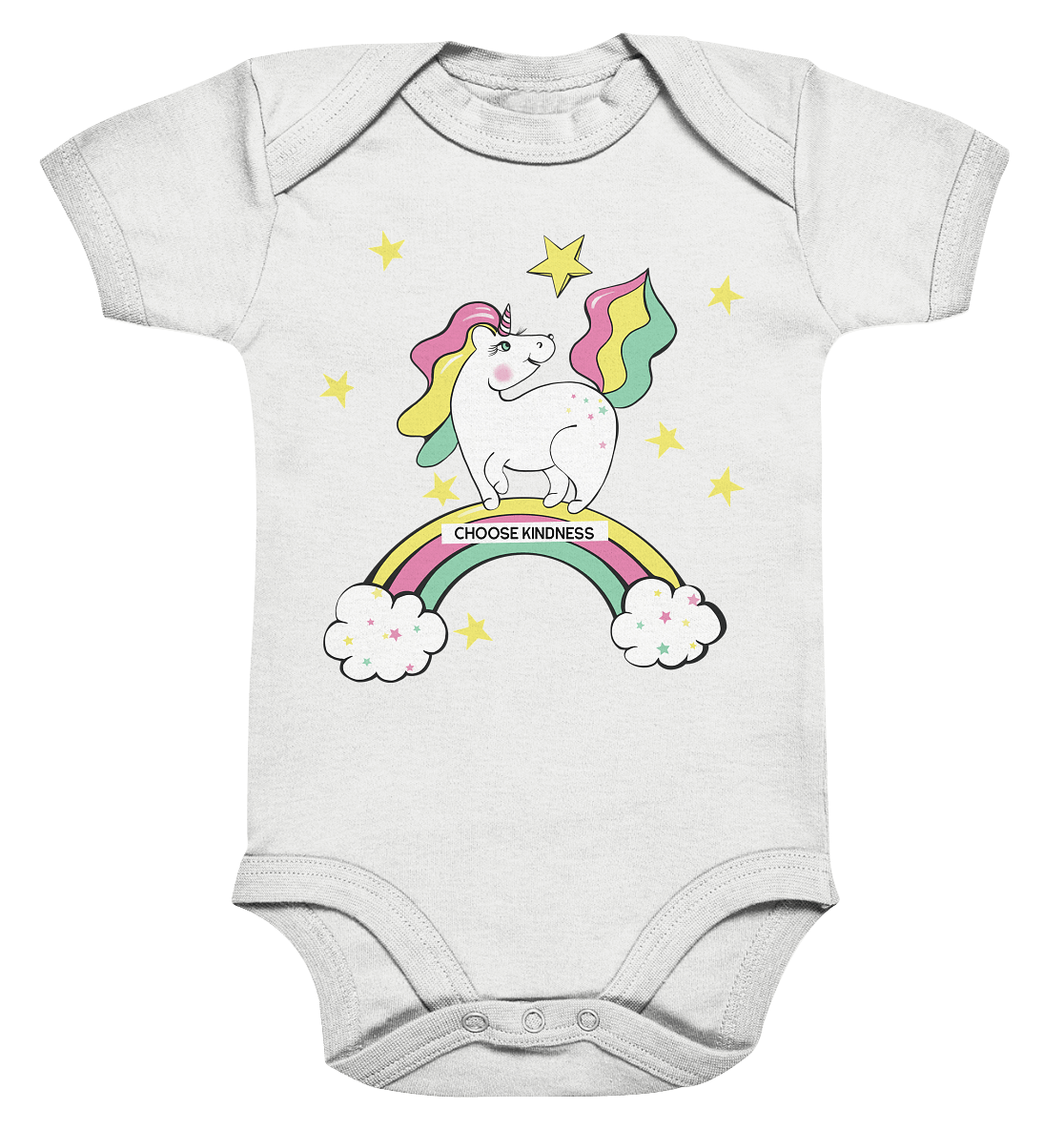 hübches Baby Body mit handgezeichneten unicorn Design in weiss