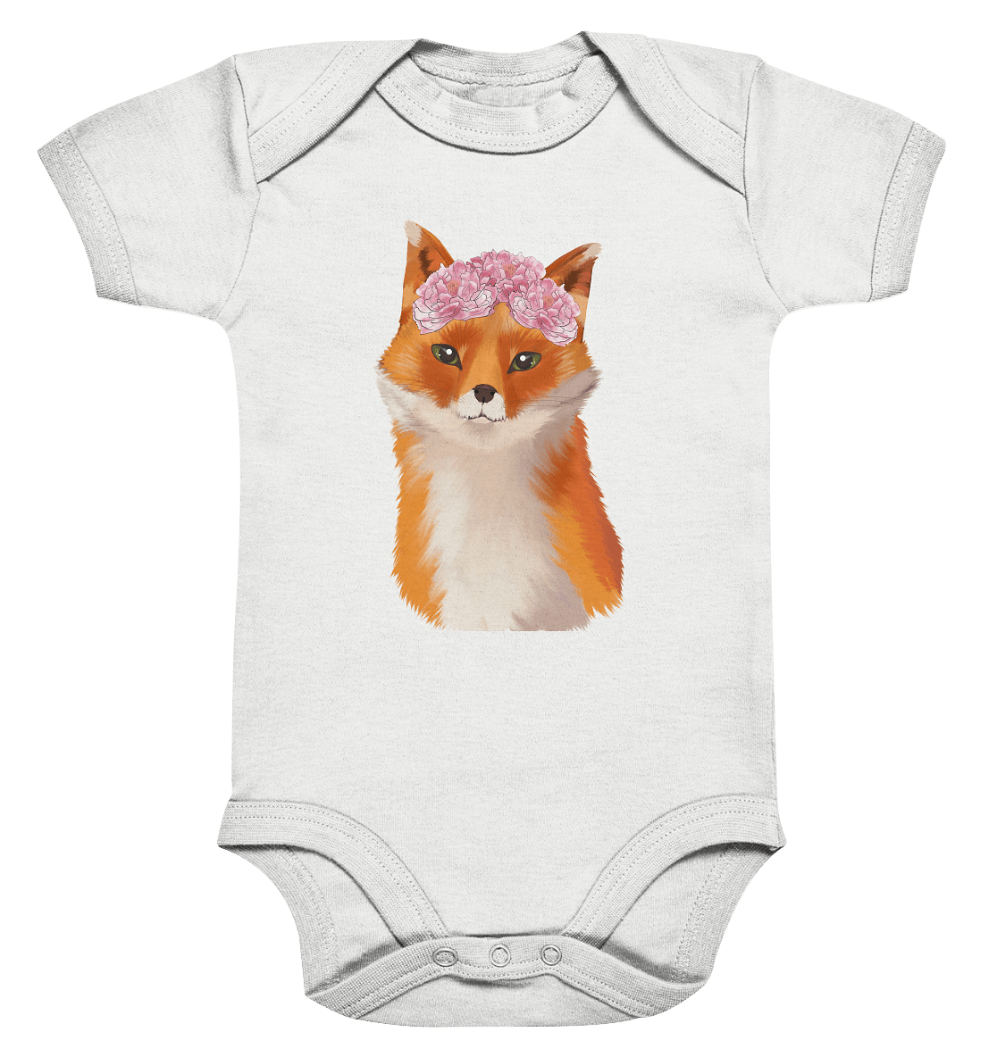Baby Body "Fuchs mit Blumen" Baby Rotfuchs Baby Kurzarmstrampler in weiß