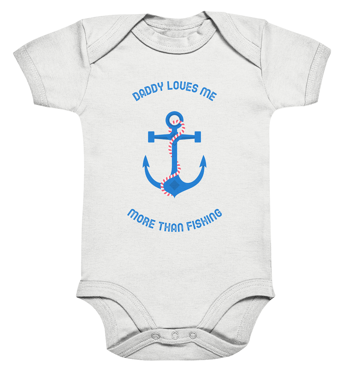 Baby Body mit dem trendigen Anker Print und der Beschriftung "Daddy loves me more than fishing."