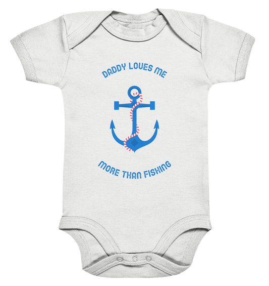 Baby Body mit dem trendigen Anker Print und der Beschriftung "Daddy loves me more than fishing."