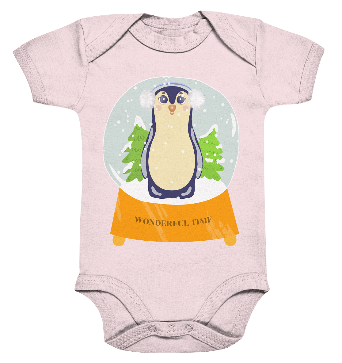 Pinguin Baby Strampler Hug me I am cold in pink Cartoon Print