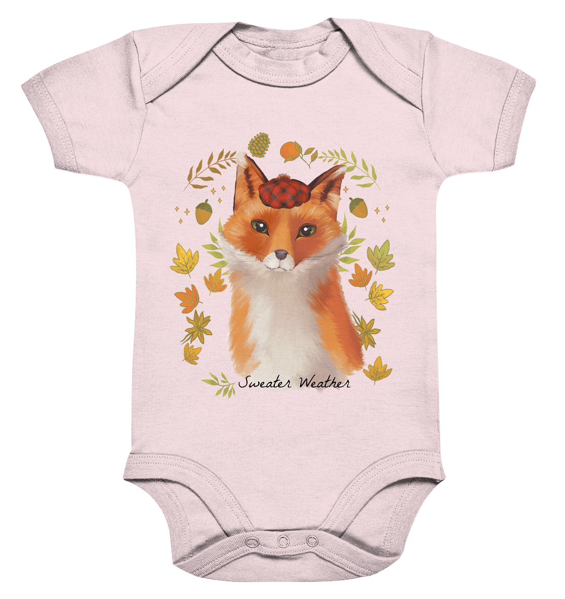 Fuchs im Herbst Baby Strampler in rosa mit niedlichen Fuchs Design von BLOOMINIC