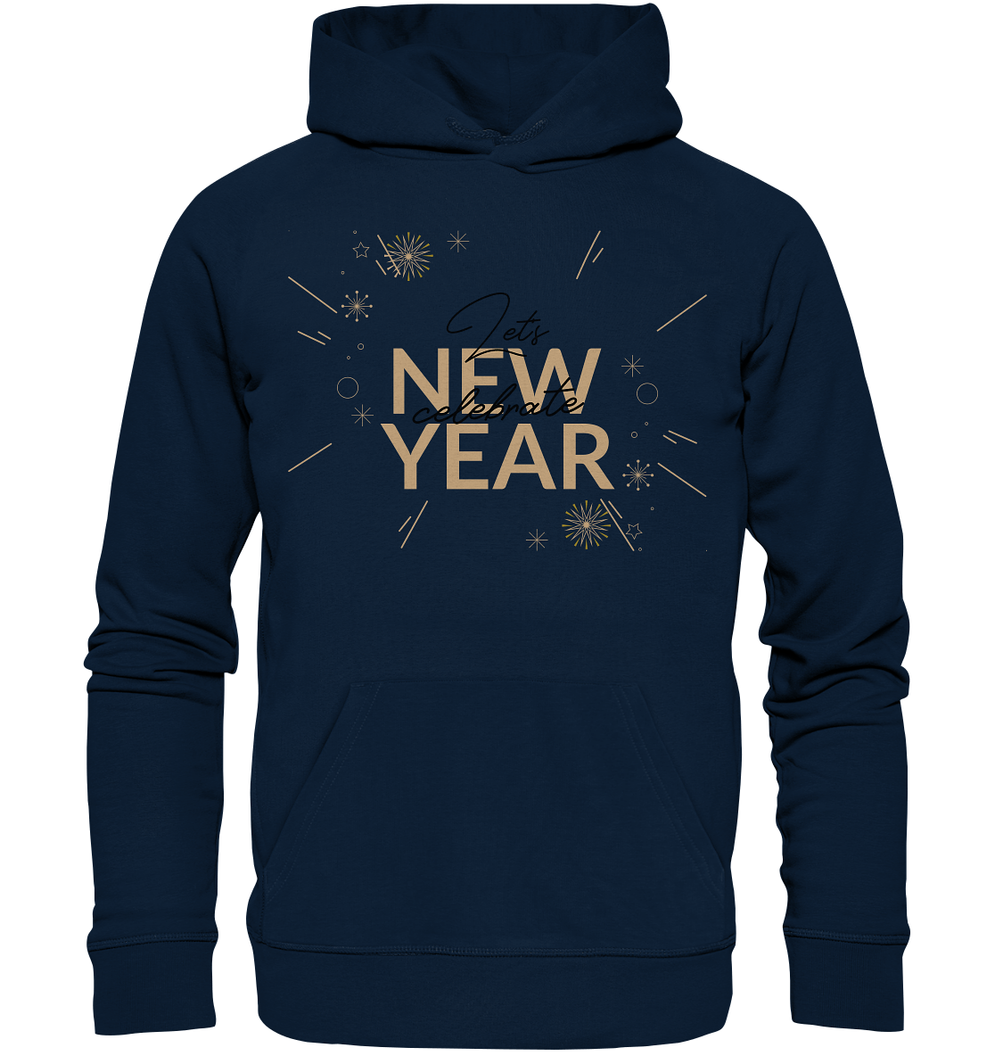 Silvester Kapuzenpullover in navy blau mit Lettering  Happy New Year Let's celebrate