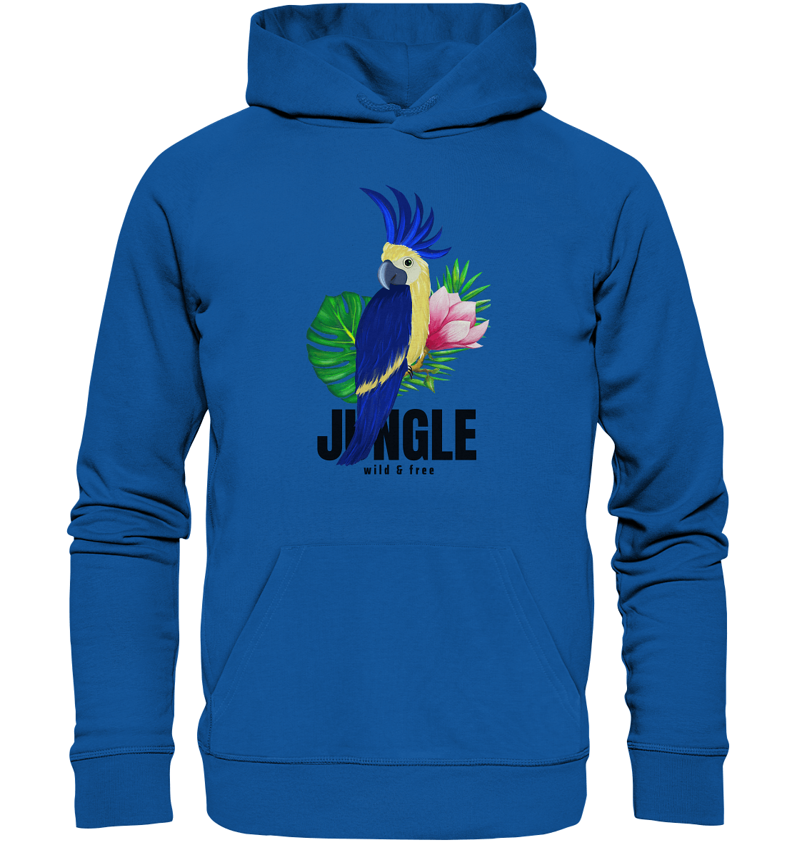Papagei Hoodie in royal blau mit Jungle Print