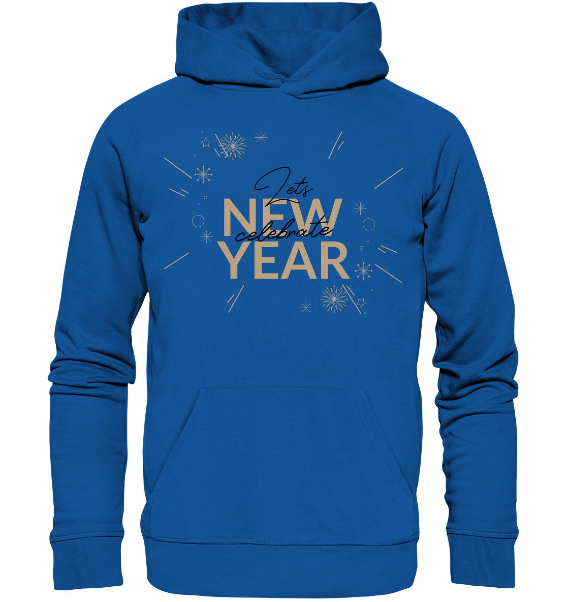 Silvester Kapuzenpullover in blau mit Lettering  Happy New Year Let's celebrate