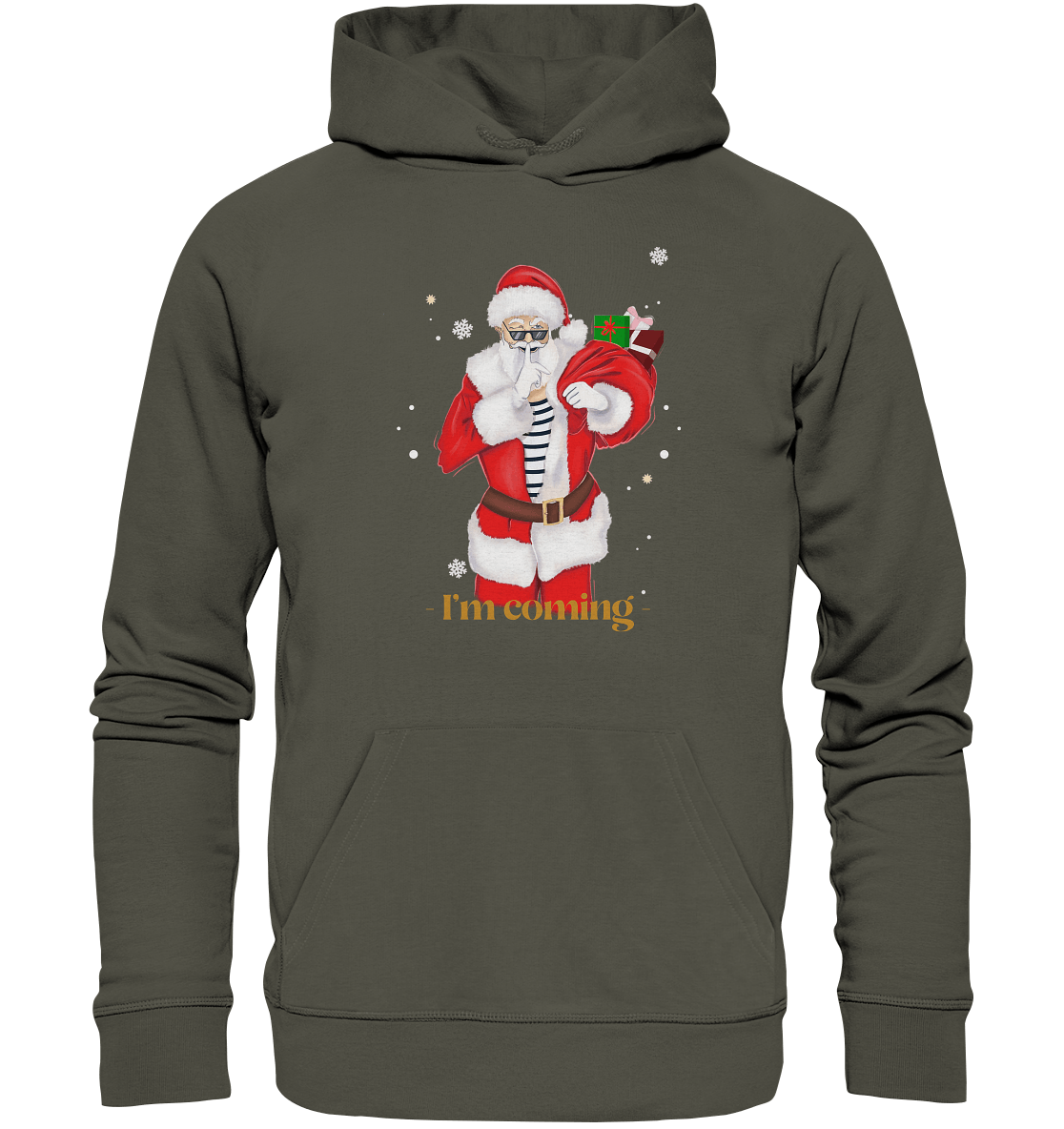 Weihnachtspullover mit Weihnachtsmann in khaki