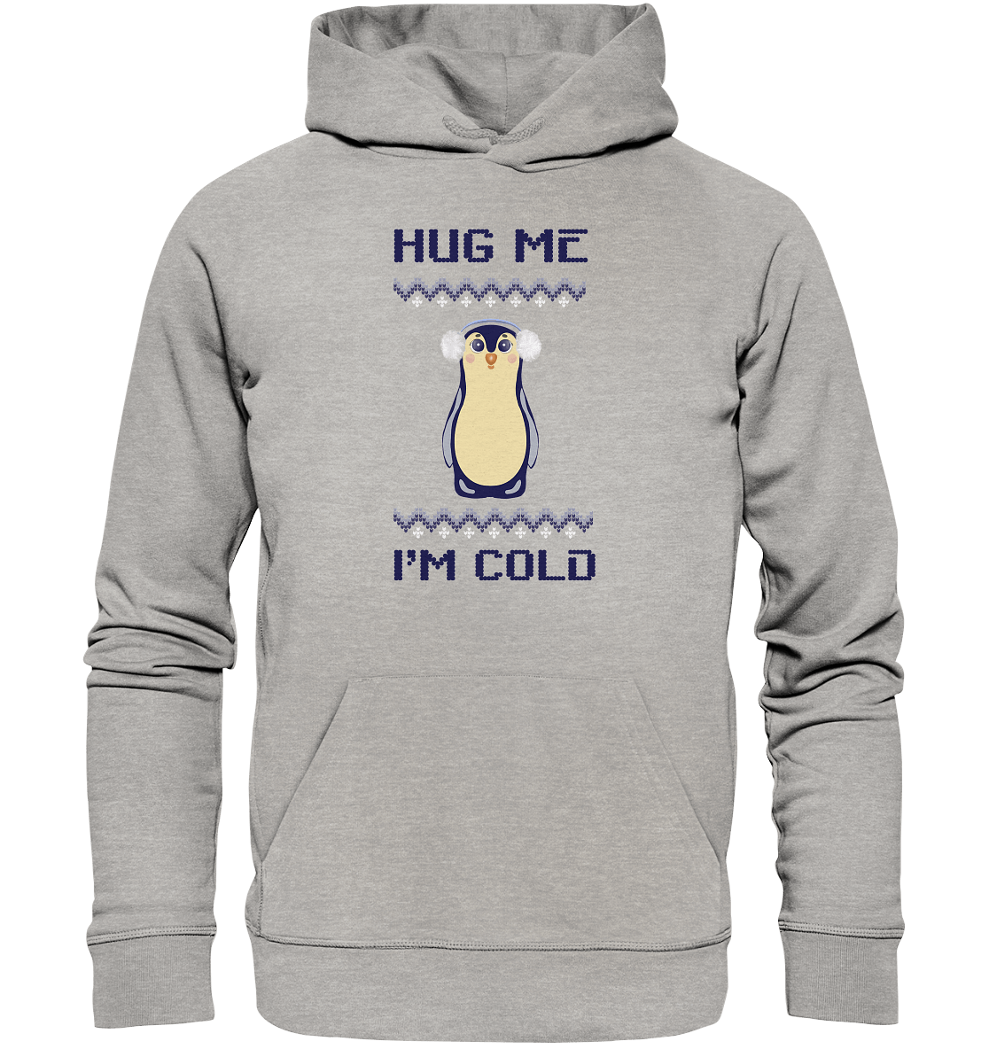Kapuzenpullover  in grau mit handgezeichneten Pinguin in Flat Style