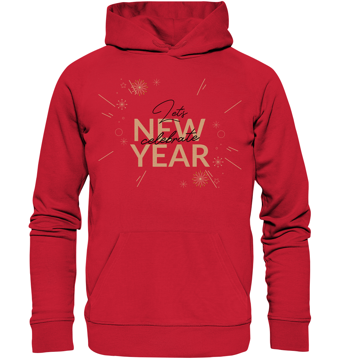 Silvester Kapuzenpullover in rot mit Lettering  Happy New Year Let's celebrate