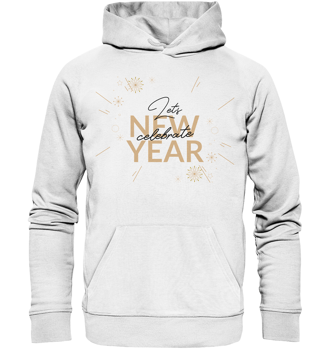 Silvester Kapuzenpullover in weiß mit Lettering  Happy New Year Let's celebrate