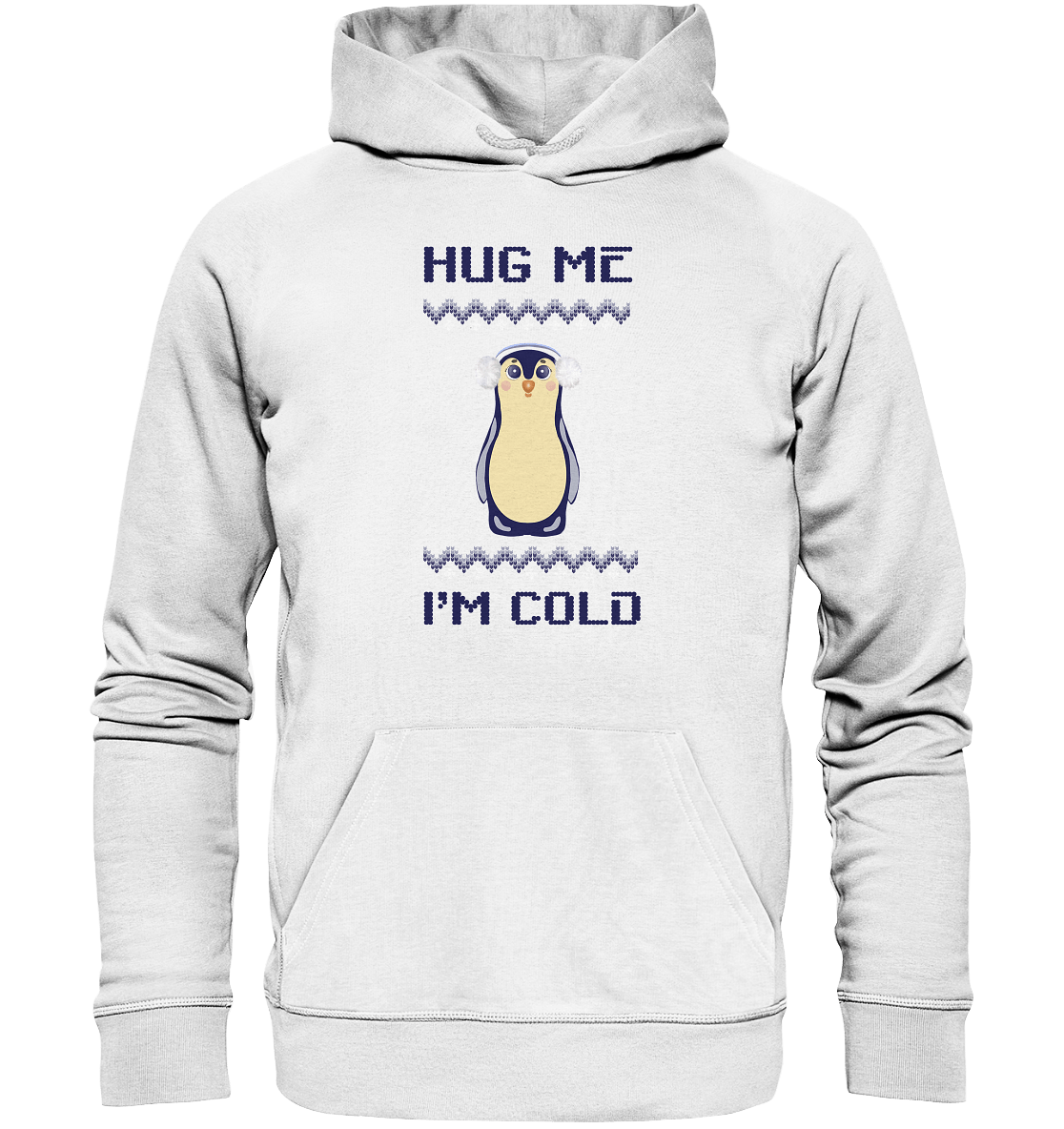 Pinguin Kapuzenpullover in weiß mit handgezeichneten Pinguin in Flat Style