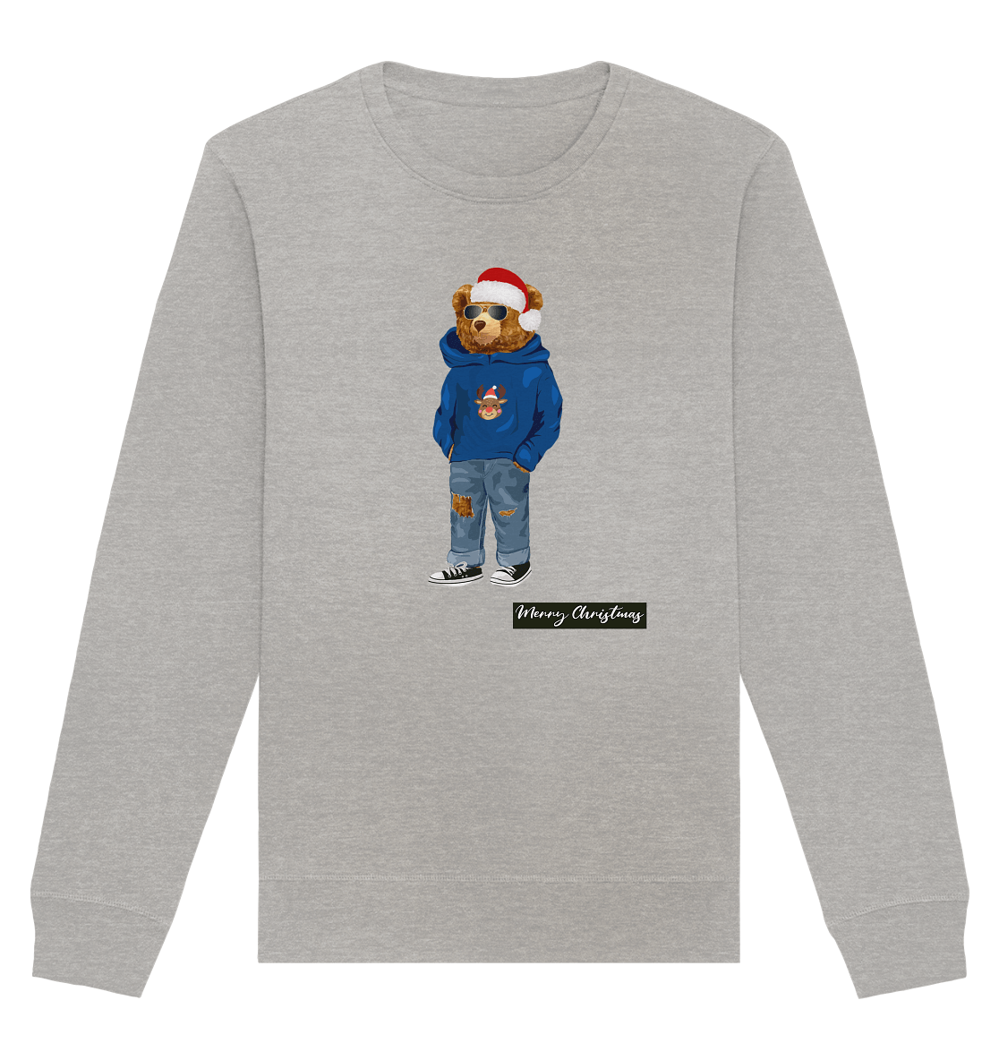 Teddybaer-Pullover-Sweatshirt-Weihnachtspullover-grau