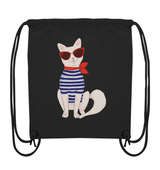 Gym Bag Turnbeutel mit modischen Katze mit Matrosenshirt und roter Sonnenbrille im Cat Eye Style