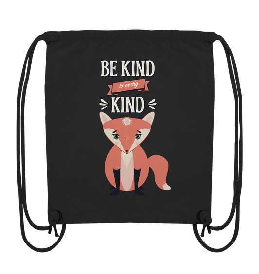 Kinder Rucksack in schwarz mit handgezeichneten, süßen Fuchs