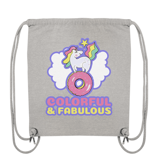 Einhorn Rucksack Gym-Bag in grau mit bunten Einhorn Colorful & Fabulous von BLOOMINIC