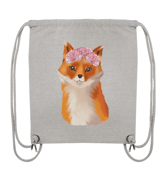 Leichtes Turnbeutel mit handgezeichneten Fuchs mit BlumenPrint. Fuchsfamilie