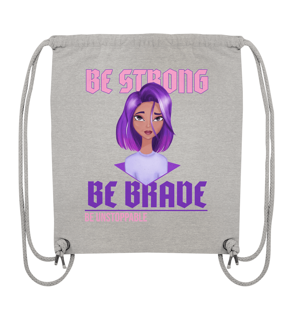 Rucksack mit lila Cartoon "be strong be brave be unstoppable."