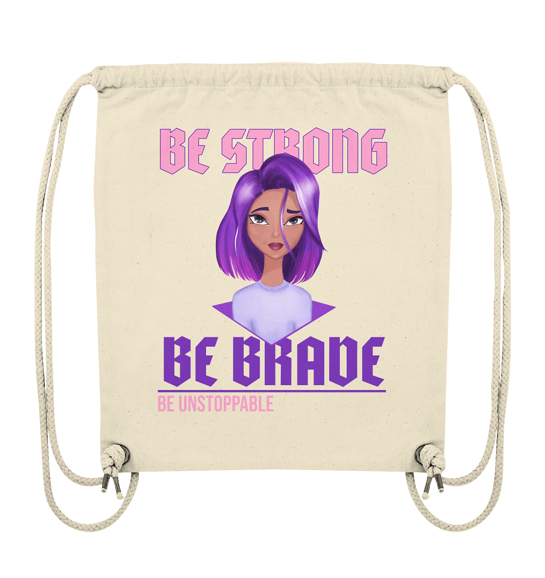Rucksack mit lila Cartoon "be strong be brave be unstoppable."