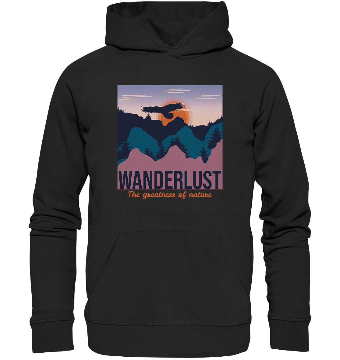 Bergmensch Wanderlust Hoodie in schwarz mit Berge Design