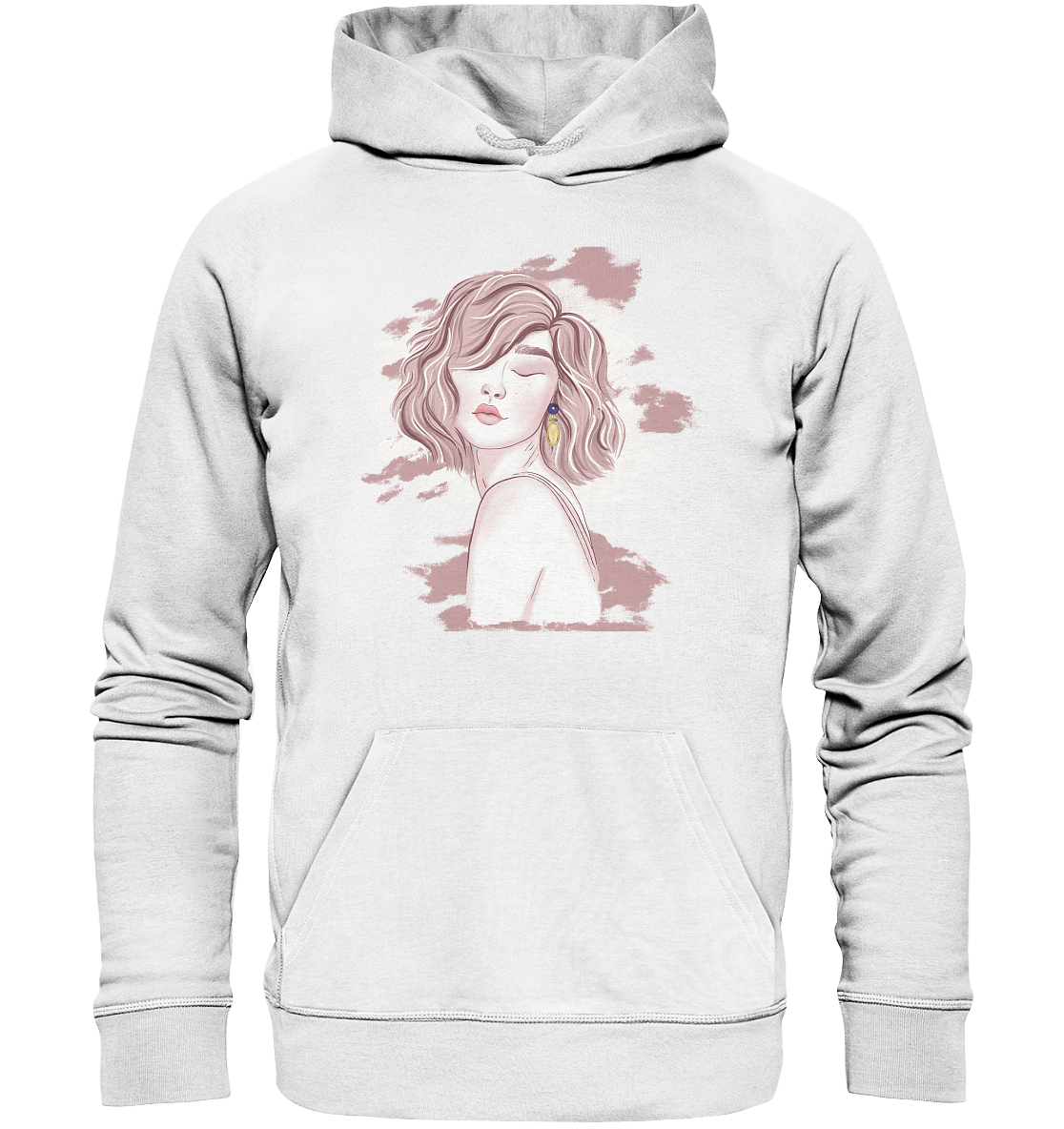 Kapuzenpulli mit handgezeichnetem Portrait in Beigetönen