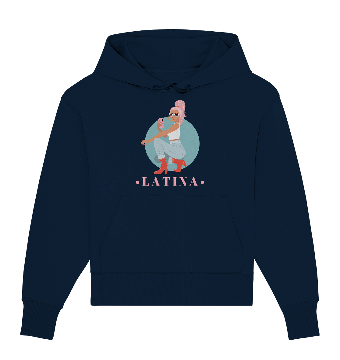Latina Oversize Hoodie in navy blau mit Latina Dame Print