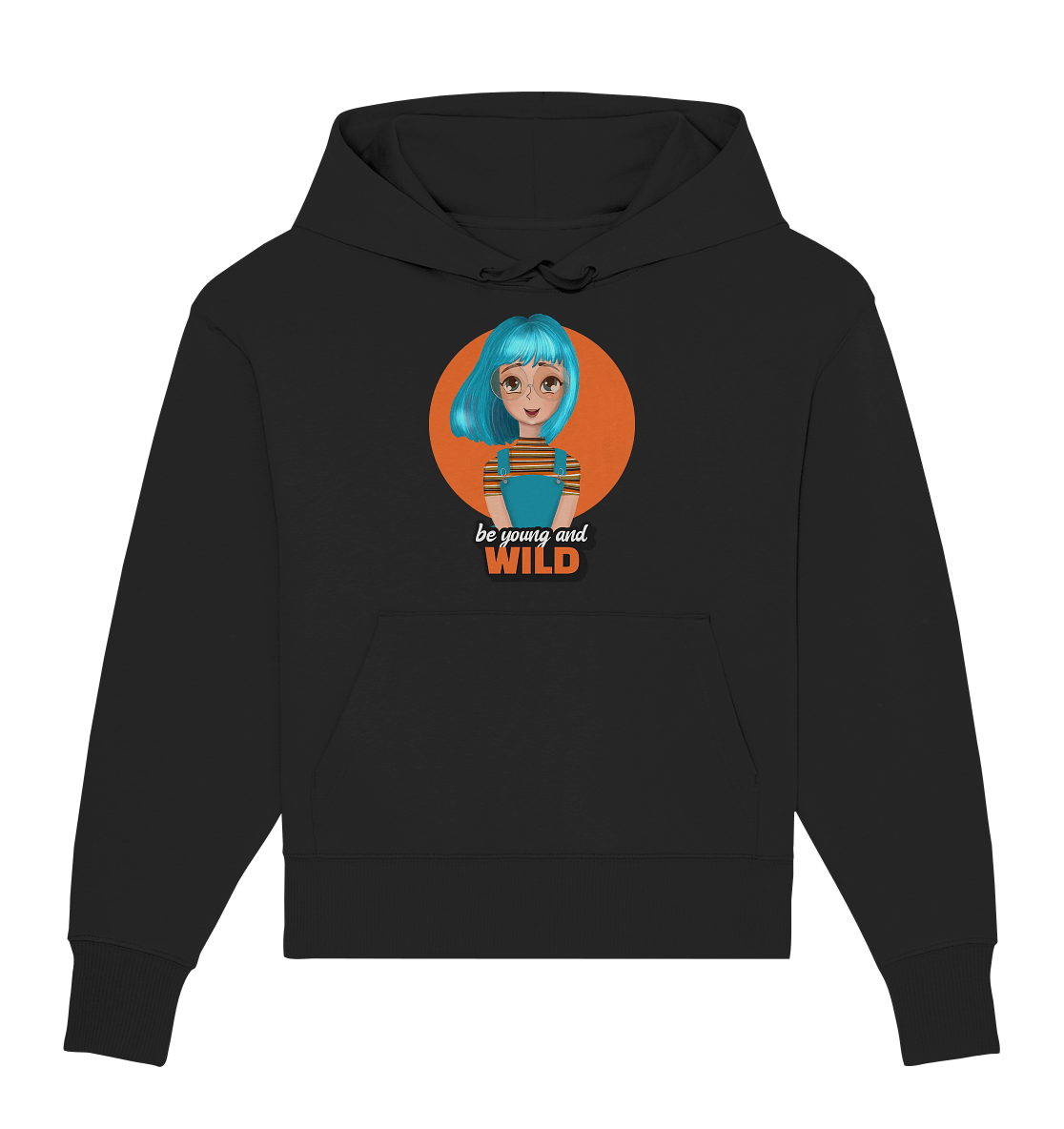 Comic Oversize Hoodie in schwarz be young and wild