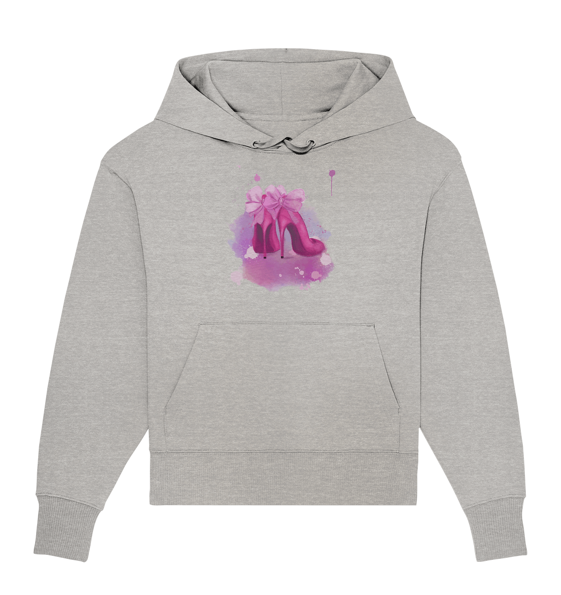 Damen Oversize Kapuzenpullover mit handgezeichneten Aquarell Heels Design von Bloominic in grau, Kunst auf Stoff