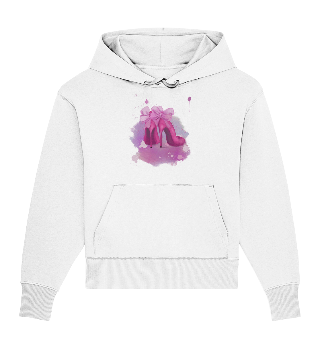 Damen Oversize Kapuzenpullover mit handgezeichneten Aquarell Heels Design von Bloominic in weiß