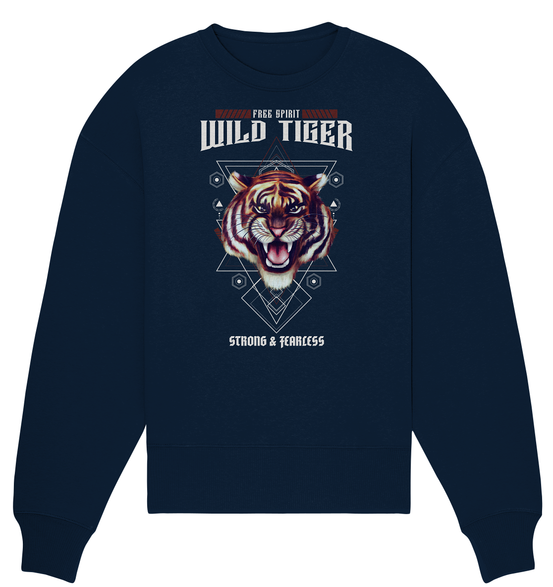 Tiger Oversize Sweatshirt in navy blau mit realistischen Tiger Muster von BLOOMINIC