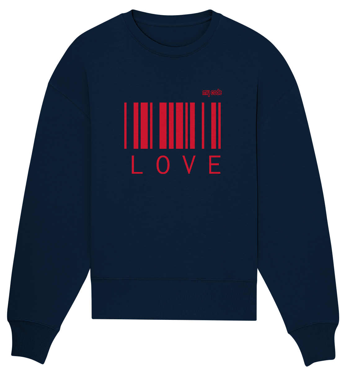 My code Love Statement Oversize Pullover in navy blau mit roten code