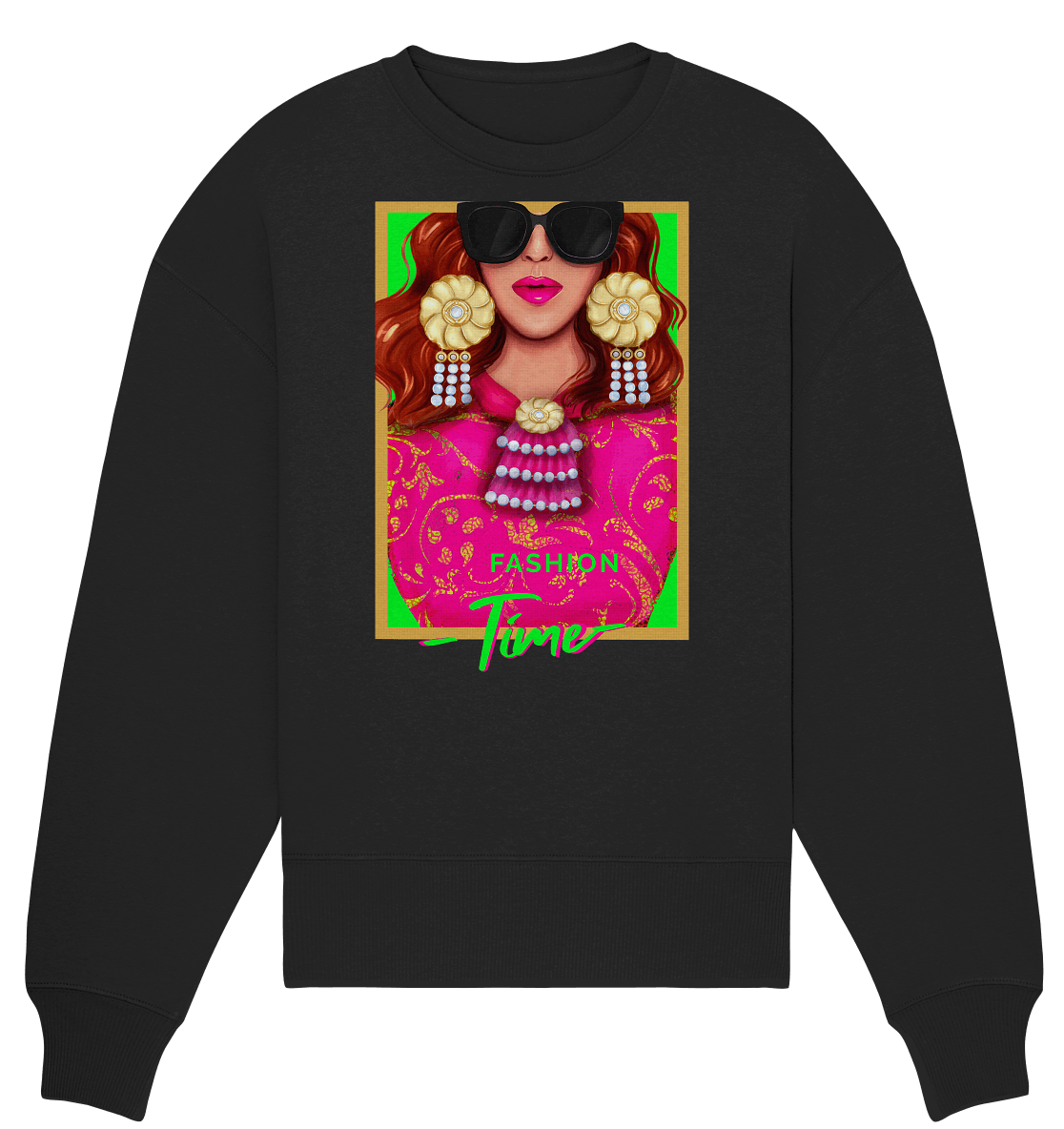 Oversize Sweatshirt in schwarz mit Neongrün Neonpink Lady Fashion von BLOOMINIC