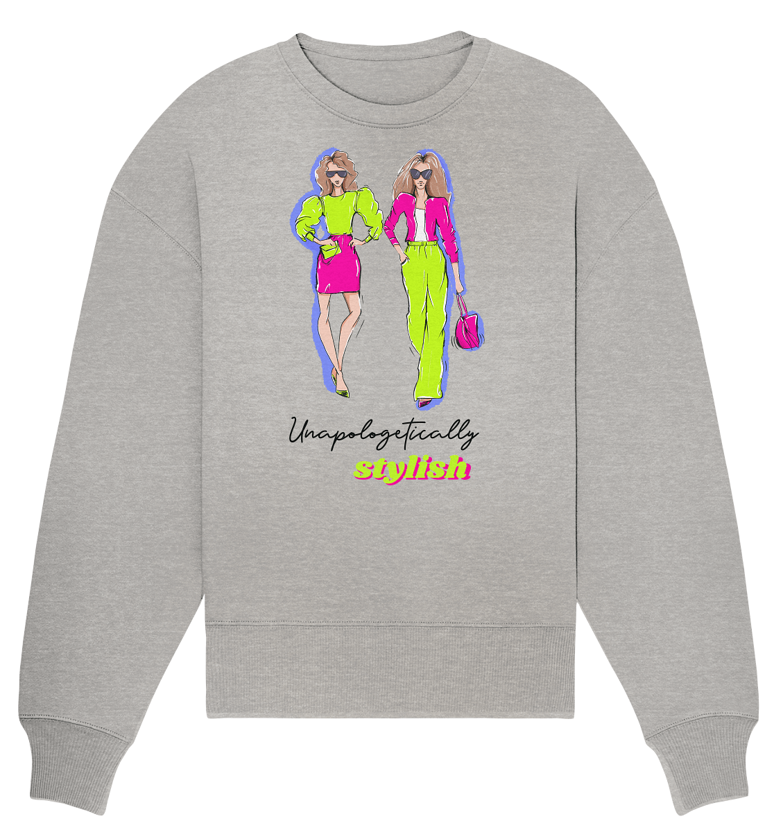 Neon Lime green Pink Fashion Design Oversize Sweatshirt in grau