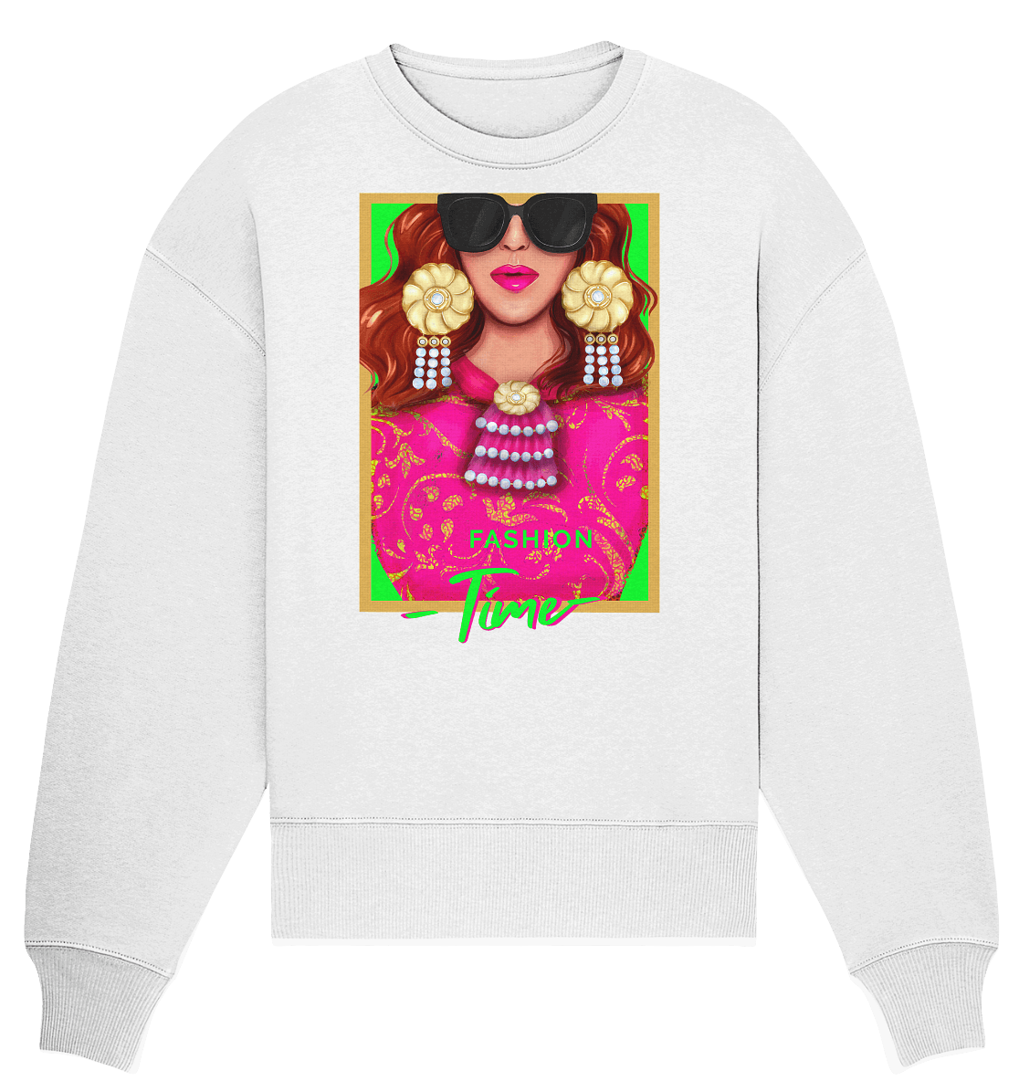 Oversize Sweatshirt Neongrün Neonpink Lady Fashion in weiß von BLOOMINIC
