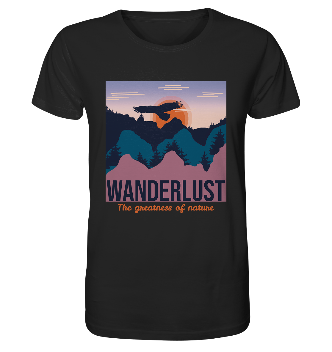 Bergmensch Herren Rundhals Shirt wanderlust mit Berge Desing in schwarz