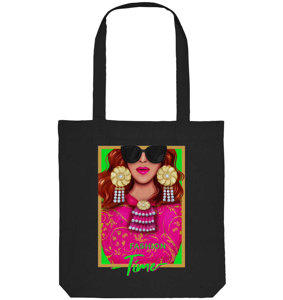 Neongrün Neonpink Lady Fashion Shopper Stofftasche in schwarz von BLOOMINIC