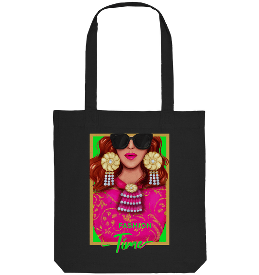 Neongrün Neonpink Lady Fashion Shopper Stofftasche in schwarz von BLOOMINIC