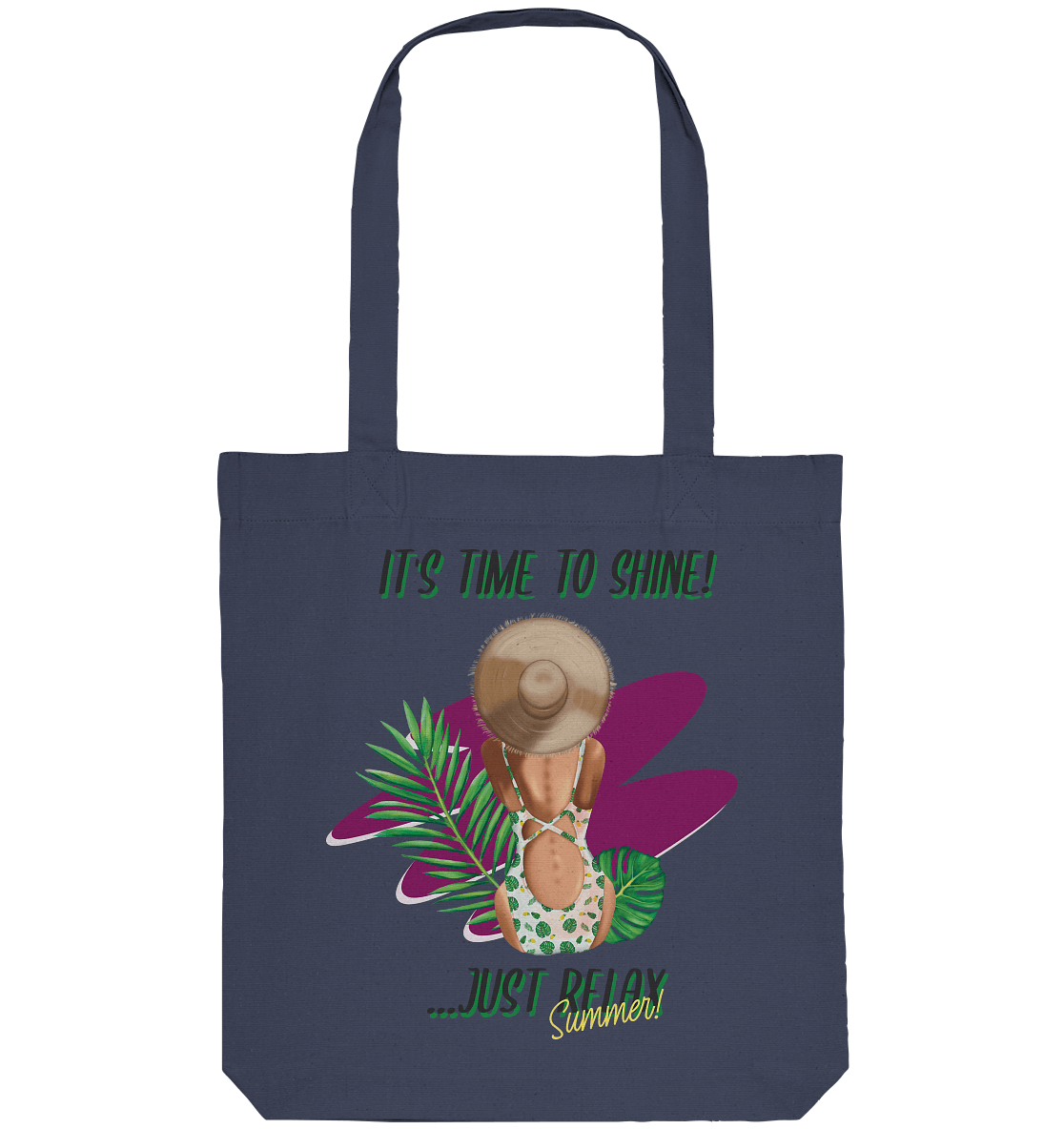 Sommer Shopper Stofftasche in blau Jute Beutel mit sommerlichen Illustration