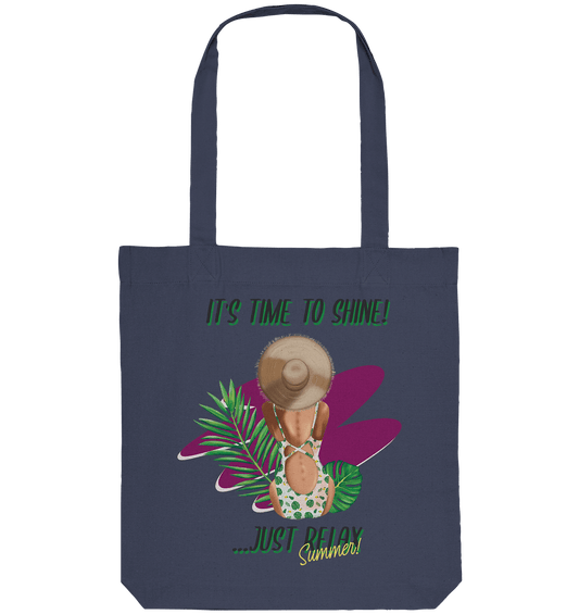 Sommer Shopper Stofftasche in blau Jute Beutel mit sommerlichen Illustration