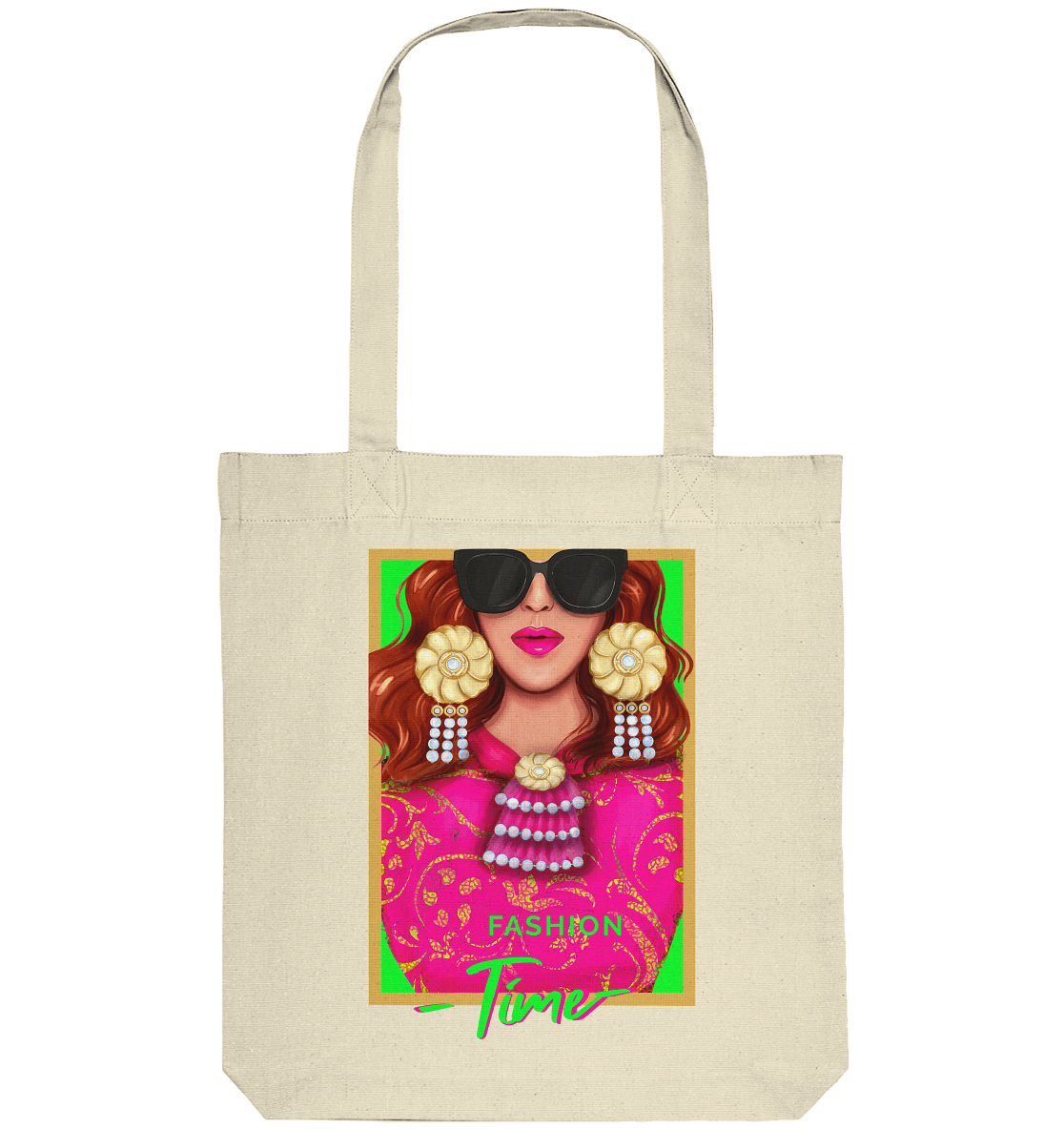 Neongrün Neonpink Lady Fashion Shopper Tasche in natur