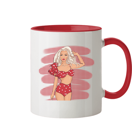 Zweifarbige Tasse mit handgezeichneten Design Fashion Girl in Red