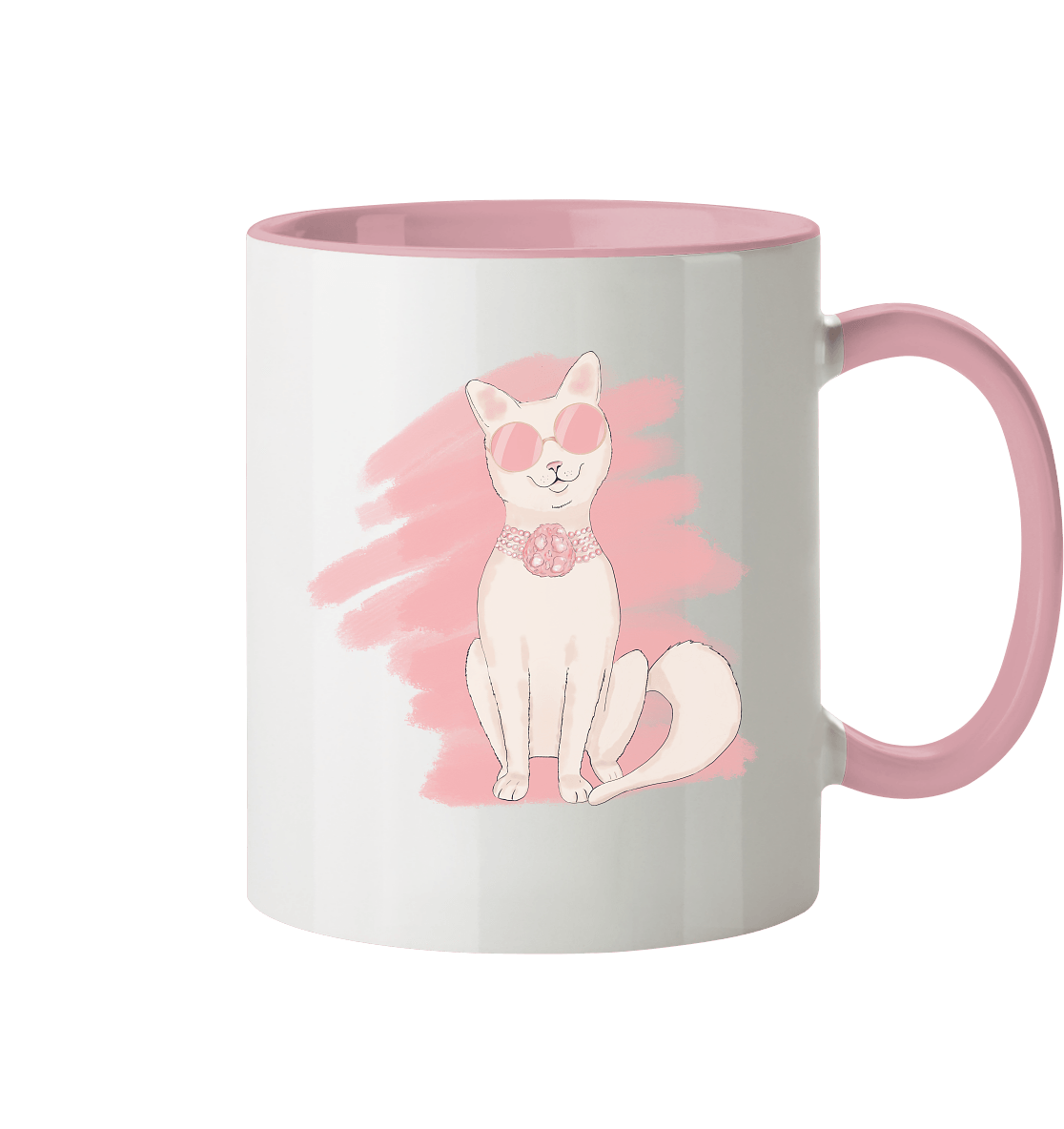 Zweifarbige Tasse mit Fashion Katzen Design. Perfekt als eine Geschenkidee. 