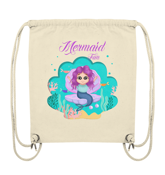 Leichtes Turnbeutel mit modischen, handgezeichneten Mermaid Cartoon und Beschriftung "Mermaid Fun"